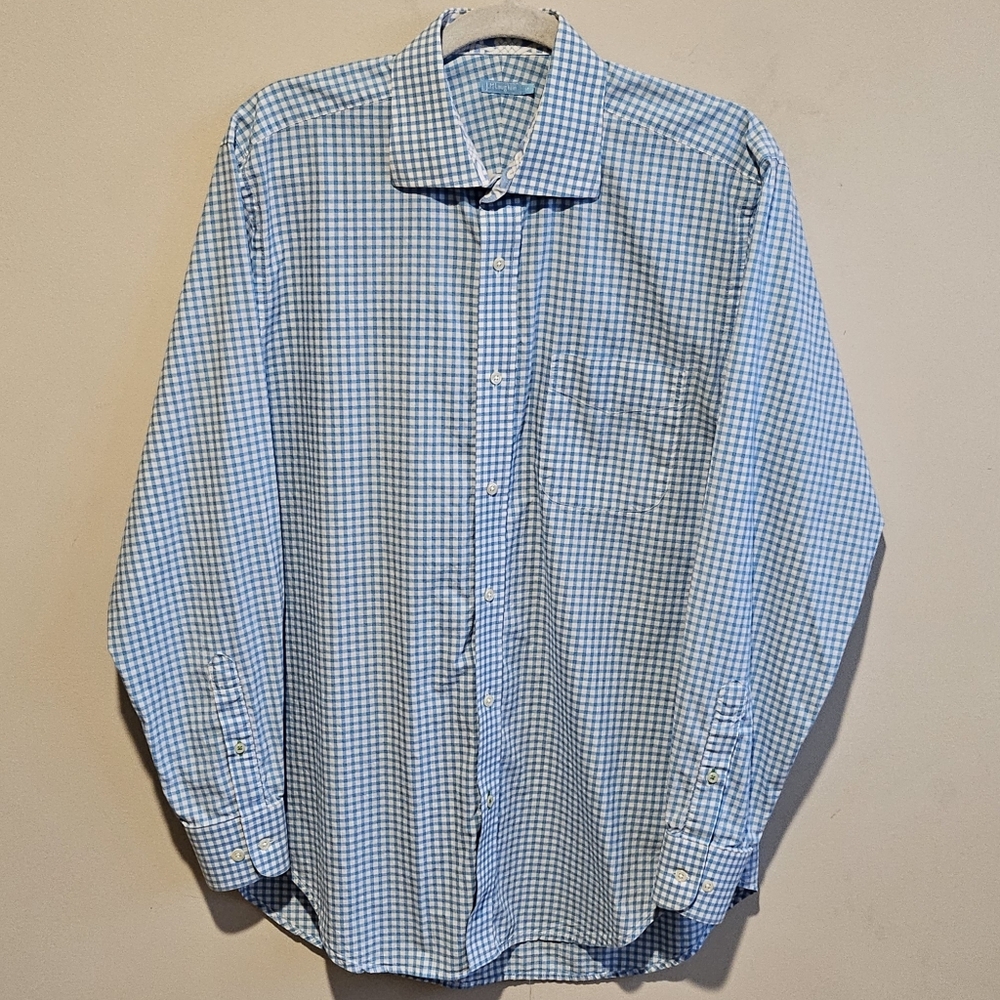 J. Mclaughlin GIngham Plaid Cotton Button Down Shirt - Size Medium - Blue